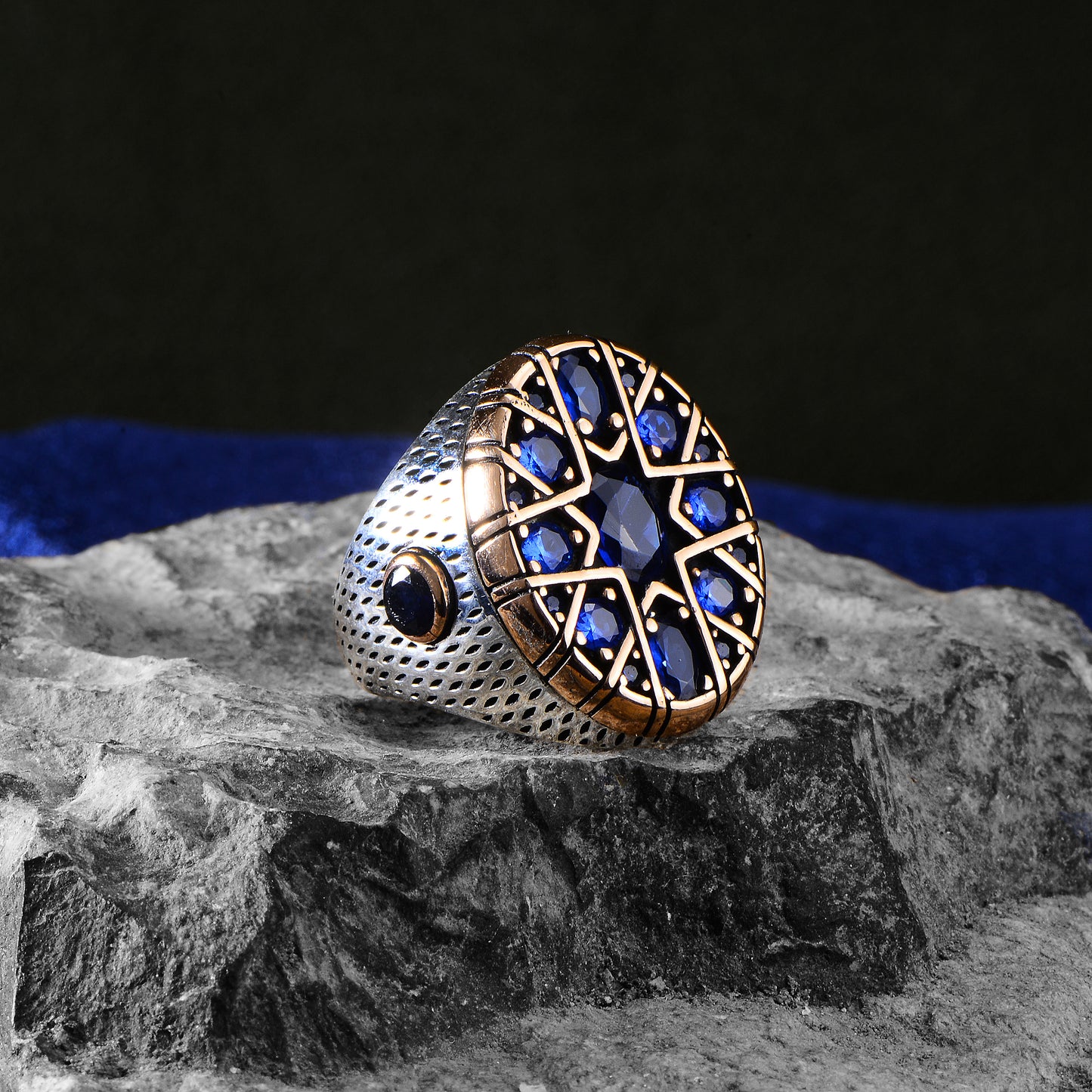 Men Handmade 925k Silver Sapphire Stone Ring