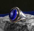 Ovaler handgefertigter Ring mit blauem Saphirstein für Männer