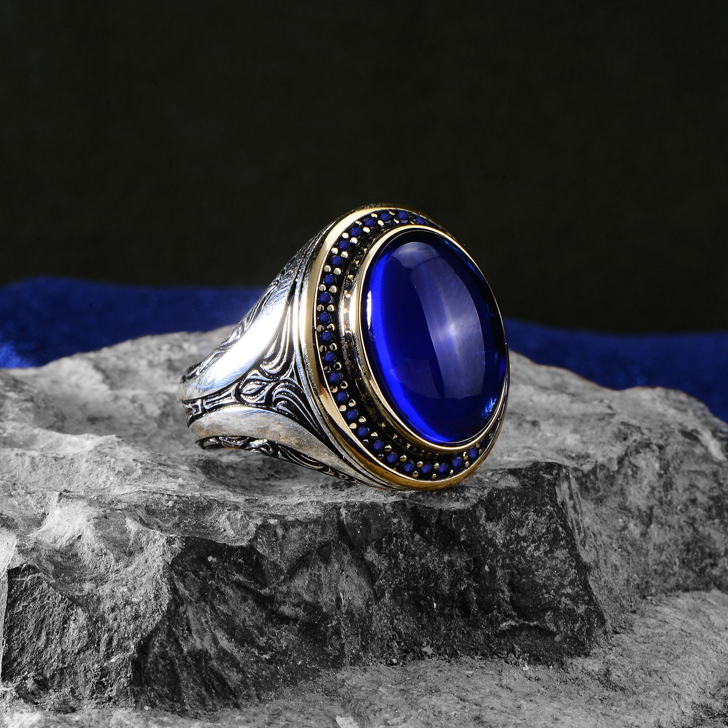 Men Oval Handmade Blue Sapphire Stone Ring