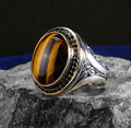 Men Handmade Natural Oval Tiger Eye Gemstone Ring