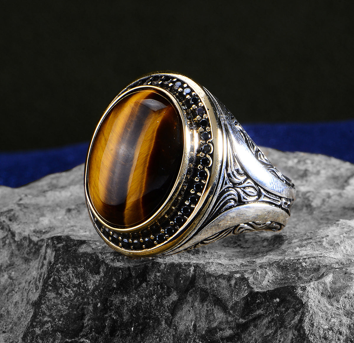 Men Handmade Natural Oval Tiger Eye Gemstone Ring