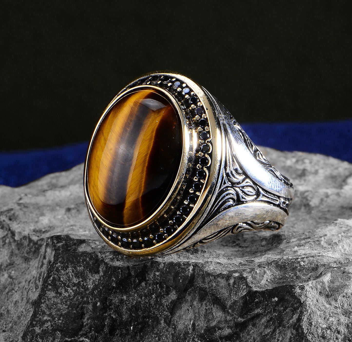 Men Handmade Natural Oval Tiger Eye Gemstone Ring