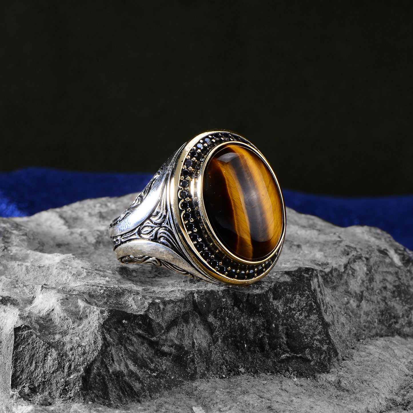 Men Handmade Natural Oval Tiger Eye Gemstone Ring