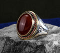 Men Handmade Ottoman Style Oval Red Agate Stone Ring