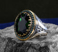 Men Handmade Silver Oval Green Stone Emerald Stone Ring