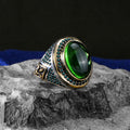 Men Handmade Oval Green Zircon Emerald Stone Ottoman Style Ring