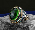 Men Handmade Oval Green Zircon Emerald Stone Ottoman Style Ring