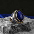 Men Silver Blue Tiger Eye Gemstone Ottoman Style Ring