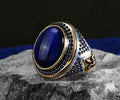 Men Silver Blue Tiger Eye Gemstone Ottoman Style Ring
