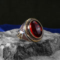 Anillo de Hombre de Plata con Piedra Rubí Estilo Otomano