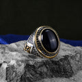 Anillo de ónix ovalado con micropiedra hecho a mano para hombre