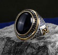 Anillo de ónix ovalado con micropiedra hecho a mano para hombre