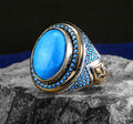 Men Silver Ottoman Style Natural Turquoise Stone Ring