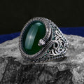 Silver Snake Model Green Agate Stone Ring