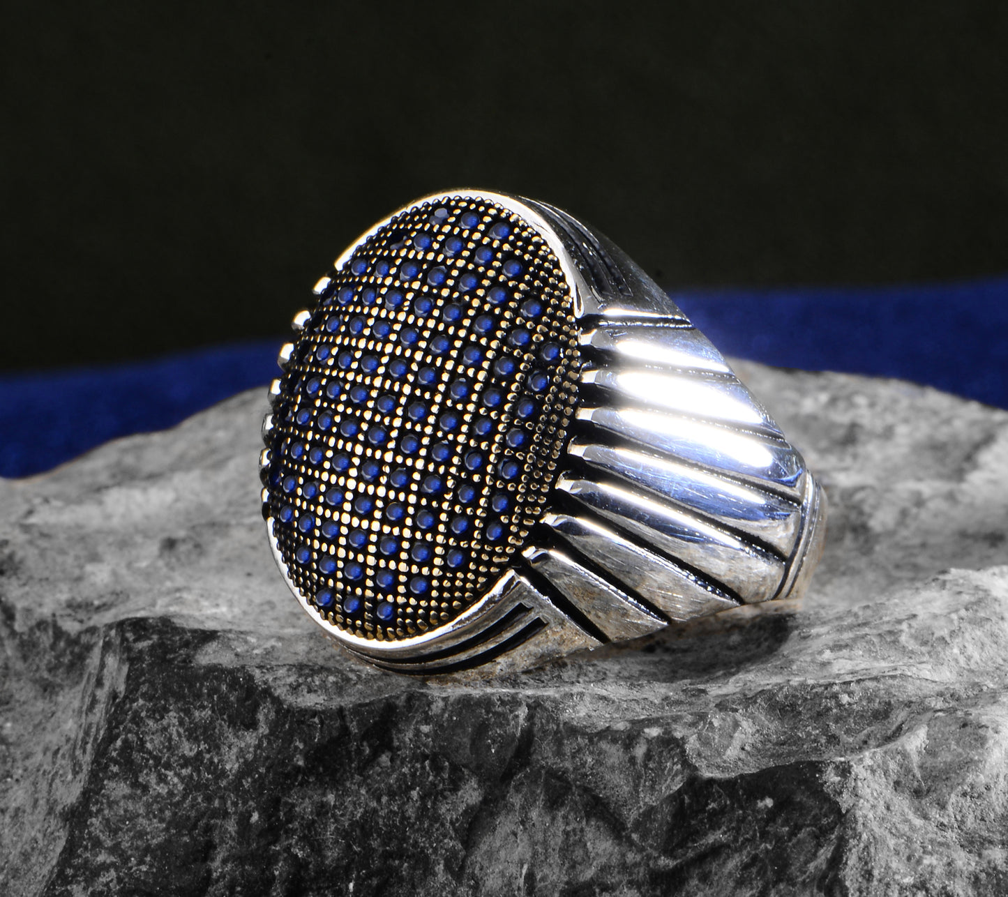 Men Handmade Blue Micro Sapphire Stone Ring