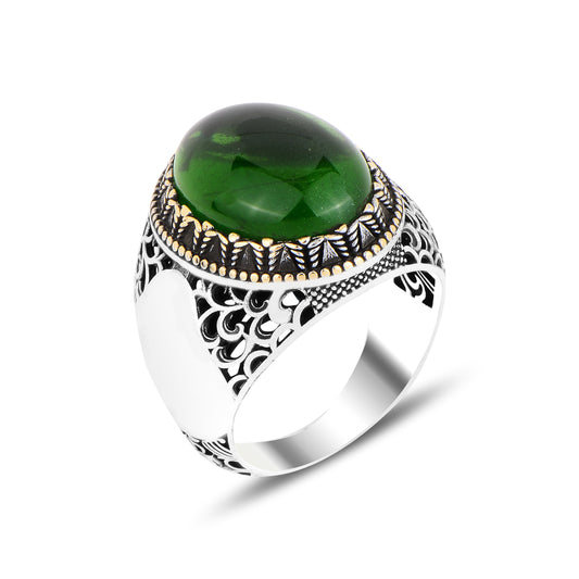 Silver Handmade Ottoman Emerald Stone