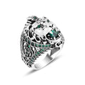 Silver Emerald Stone Lion Head Ring