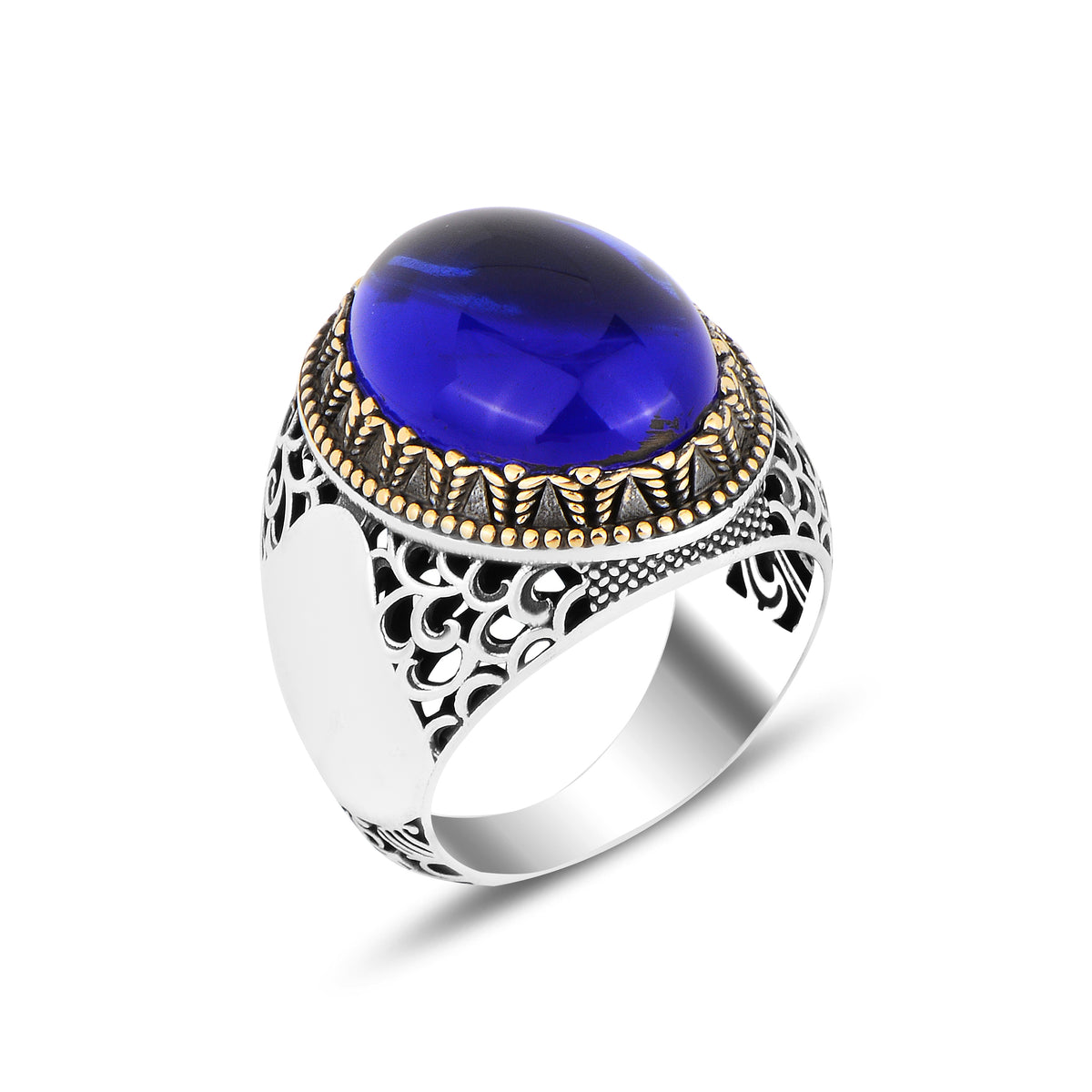 Silberner handgefertigter Saphirsteinring