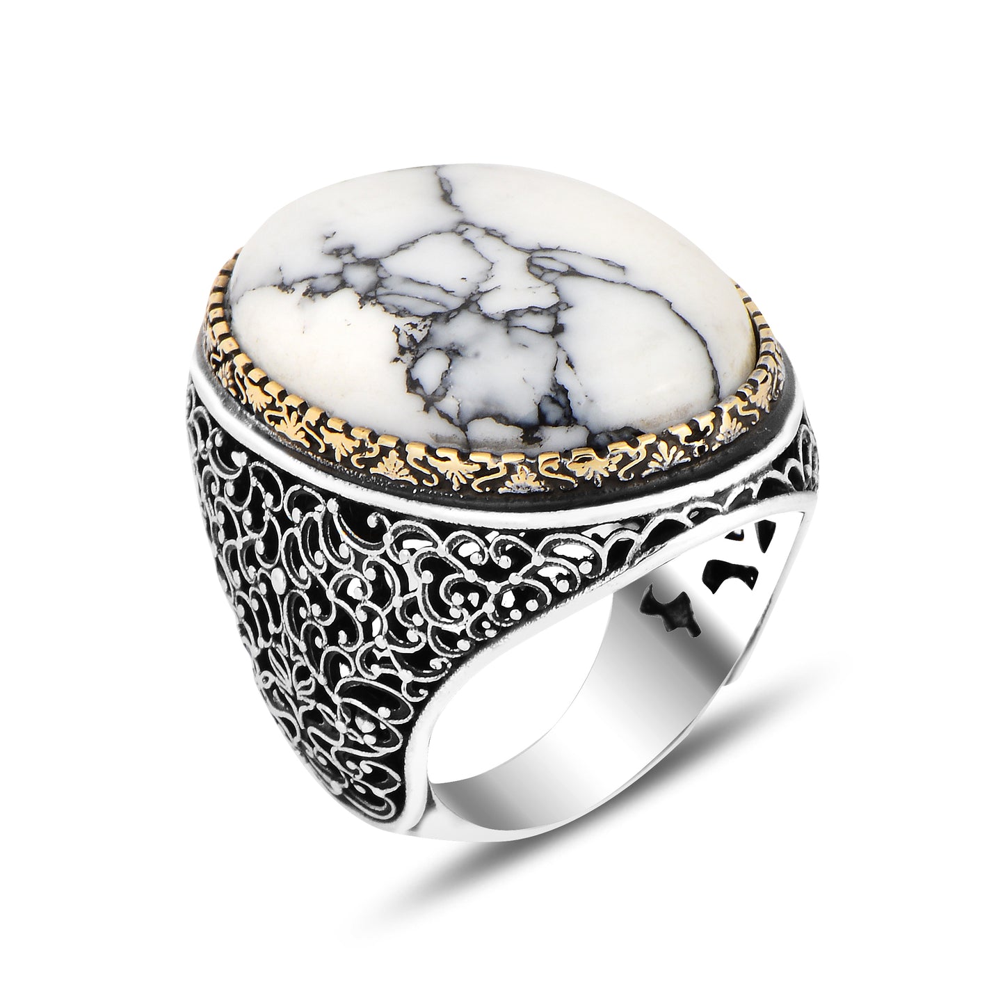 Silver Handmade Large White Turquoise Stone Ring