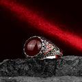Silver Round Red Agate Stone Ring