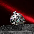 Silver Emerald Stone Lion Head Ring