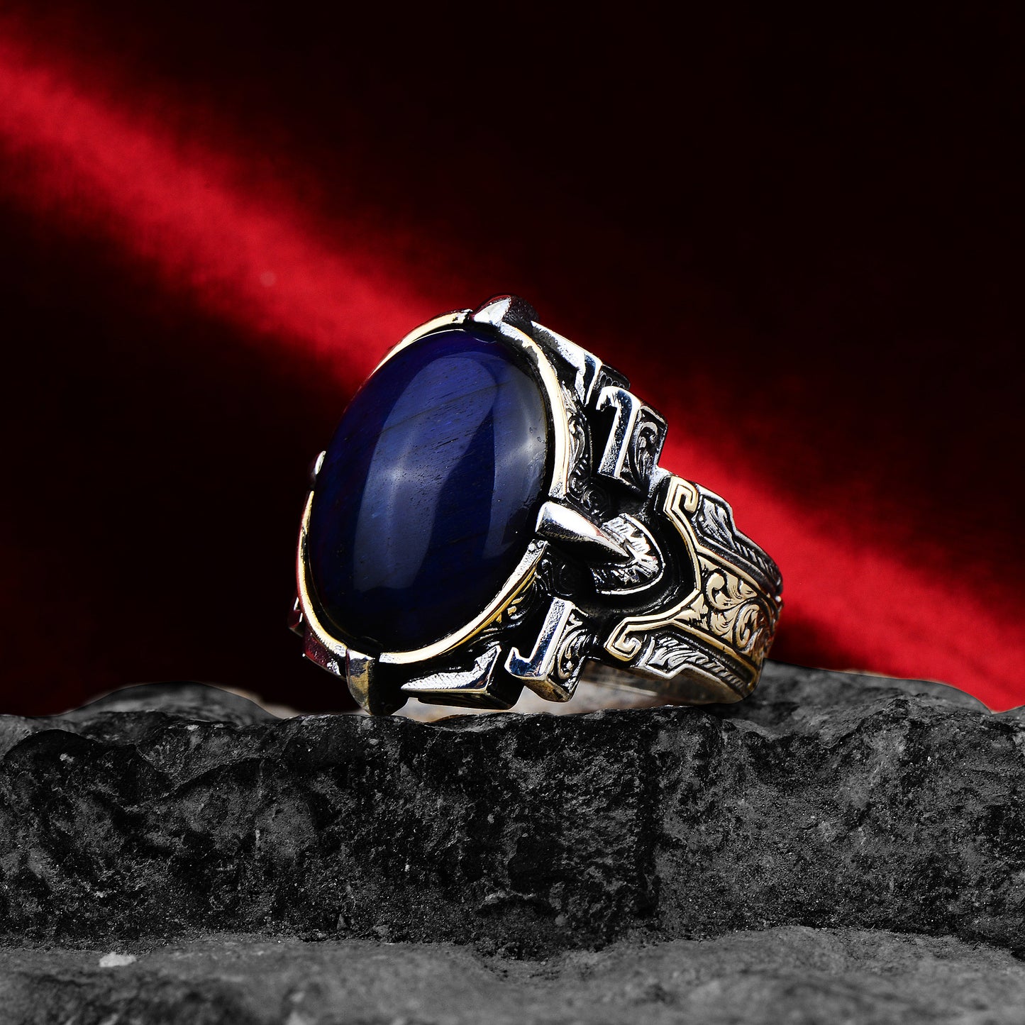 Silver Handmade Blue Tiger Eye Stone Ring