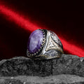 Silver Ottoman Style Natural Amethyst Stone Ring