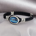 Men Silver Tiger Eye Stone Leather Bracelet