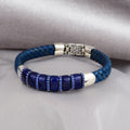 Silver Sapphire Stone Leather Bracelet