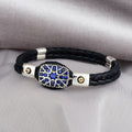 Silver Sapphire Stone Leather Bracelet