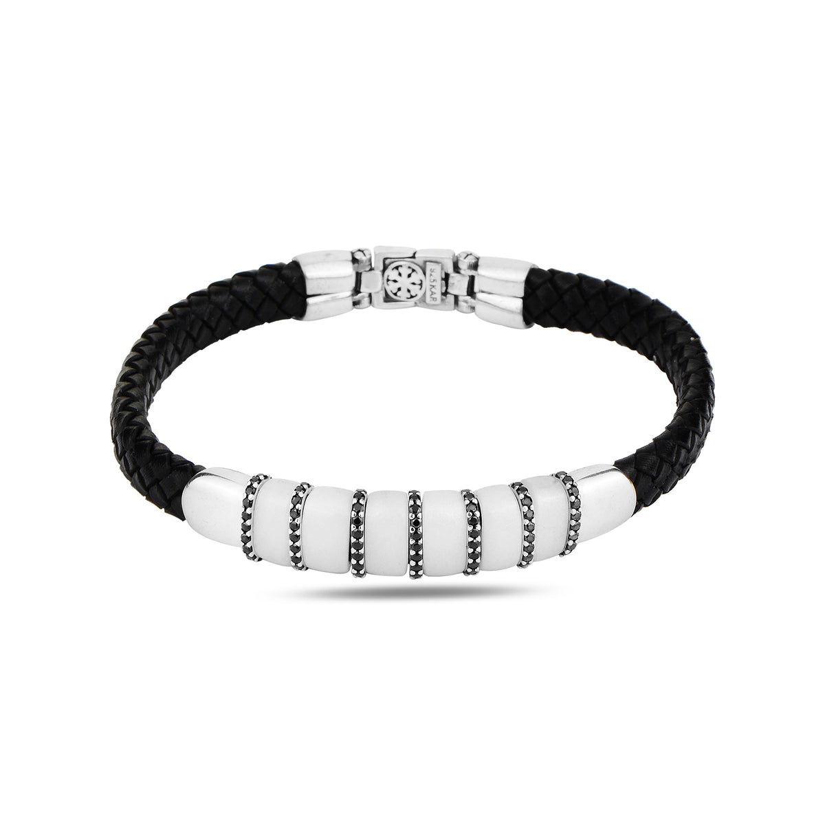 Handmade Silver Pearl Stone Leather Bracelet