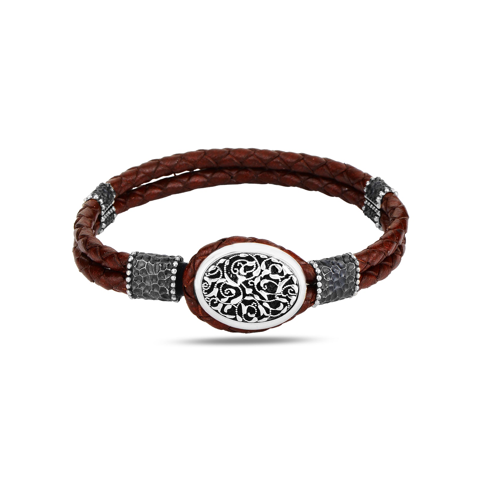 Silver Red Leather Handmade Bracelet