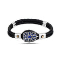 Silver Sapphire Stone Leather Bracelet