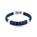 Silver Sapphire Stone Leather Bracelet