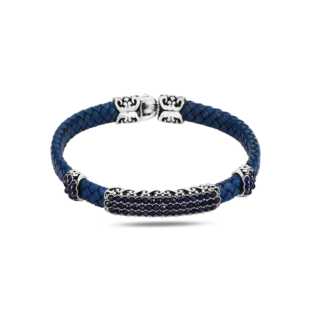 Men Silver Sapphire Stone Bracelet