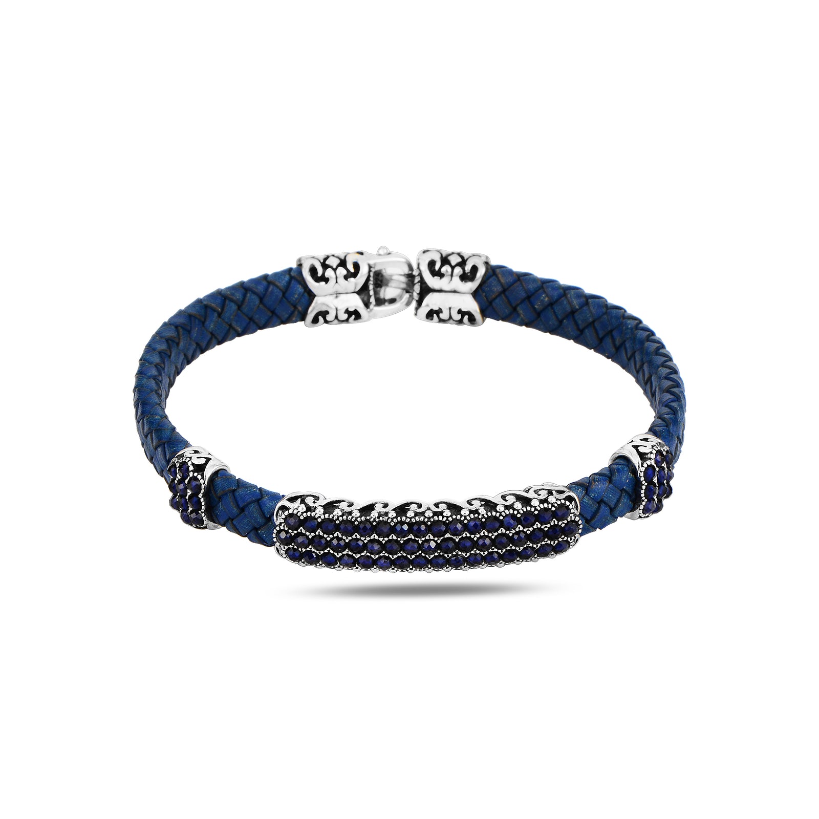 Men Silver Sapphire Stone Bracelet