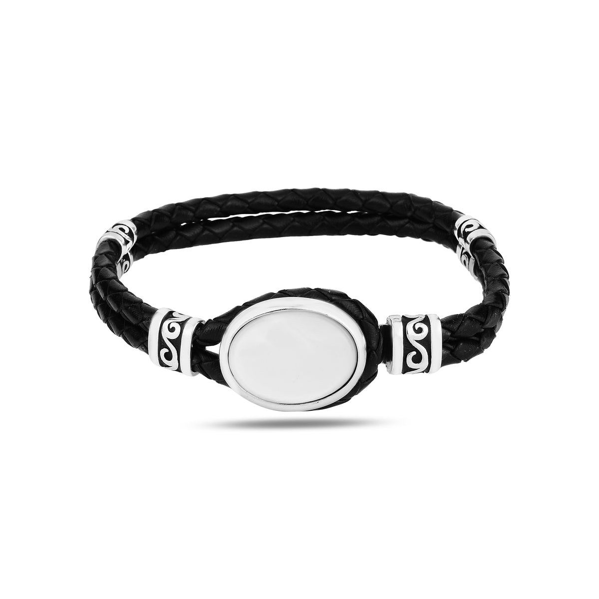 Silver Handmade Pearl Stone Leather Bracelet