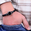 Men Onyx Stone Silver Leather Bracelet