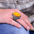 Silver Large Ottoman Style Amber Stone Ring