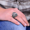 Silver Emerald Stone Lion Head Ring