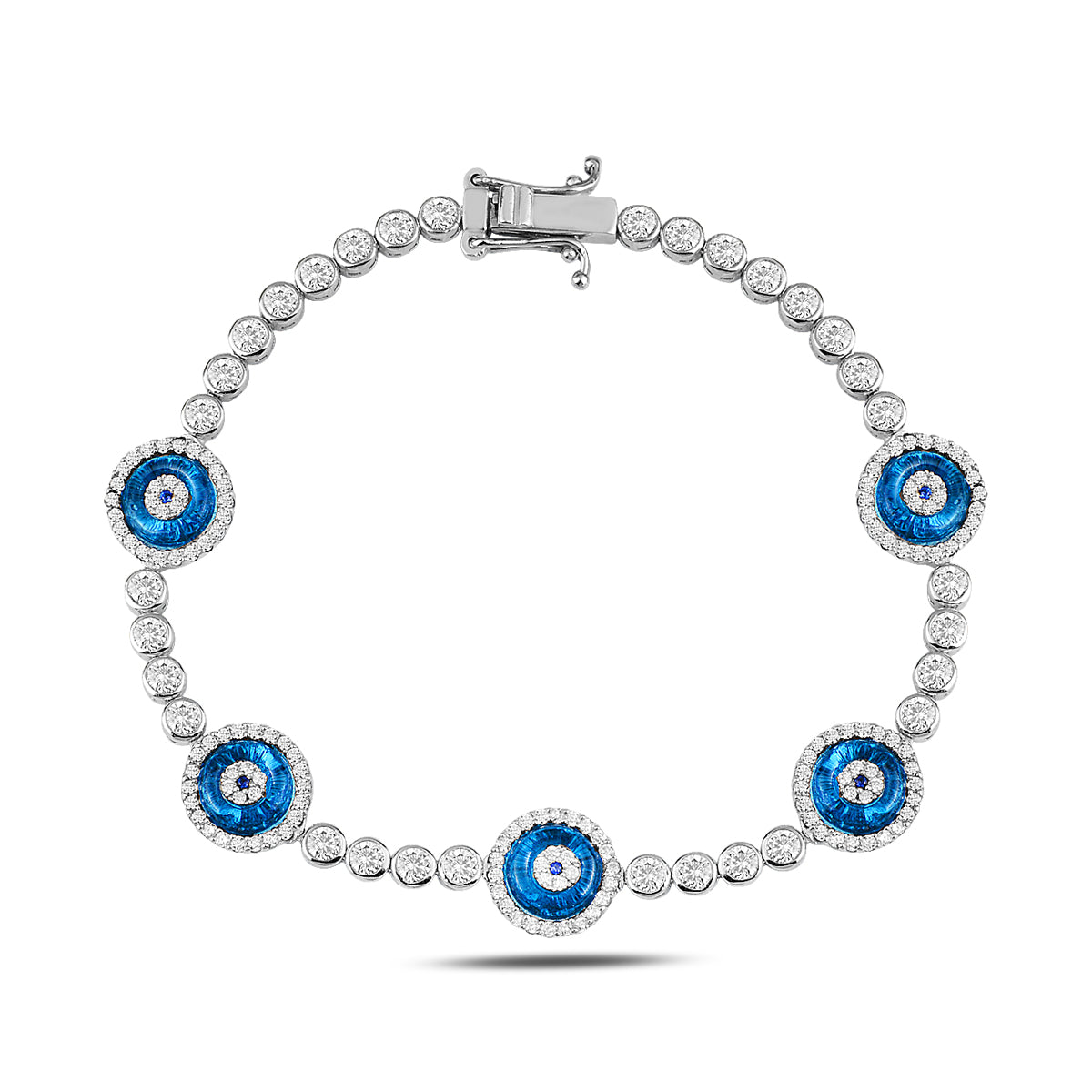 Tennisarmband für Damen, Silber, mit blauem Bösen Blick