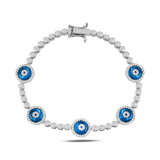 Women Silver Blue Evil Eye Tennis Bracelet