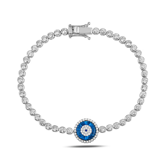 Women Silver Blue Evil Eye Tennis Protection Bracelet