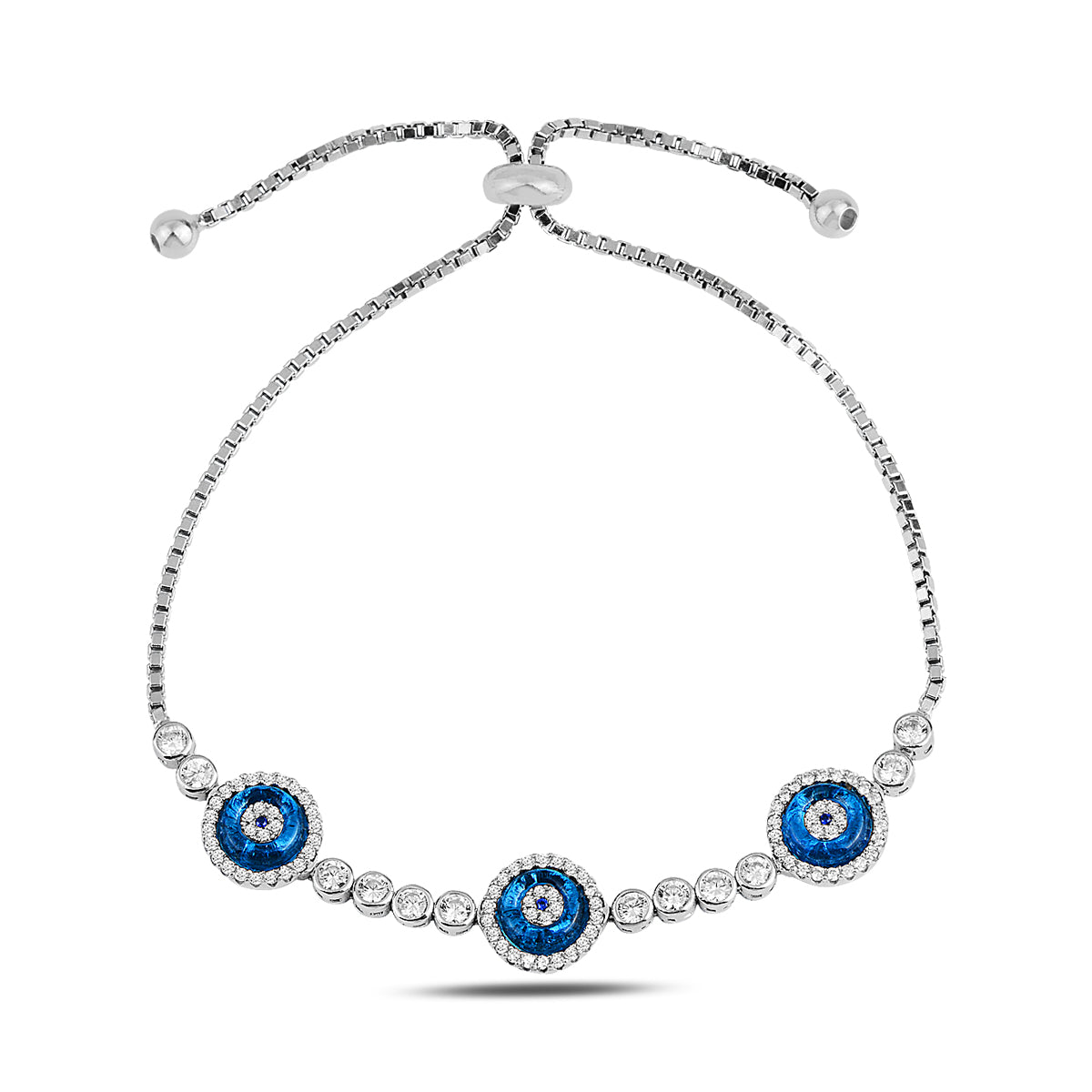 Women Silver Blue Evil Eye Adjustable Tennis Protection Bracelet