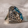 Men Silver Handmade Large Aquamarine Gemstone Ring
