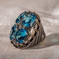 Men Silver Handmade Large Aquamarine Gemstone Ring