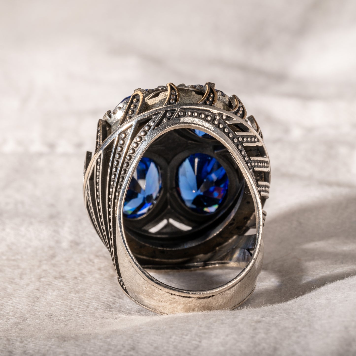 Silver Men Handmade Large Sapphire Gemstone Ring