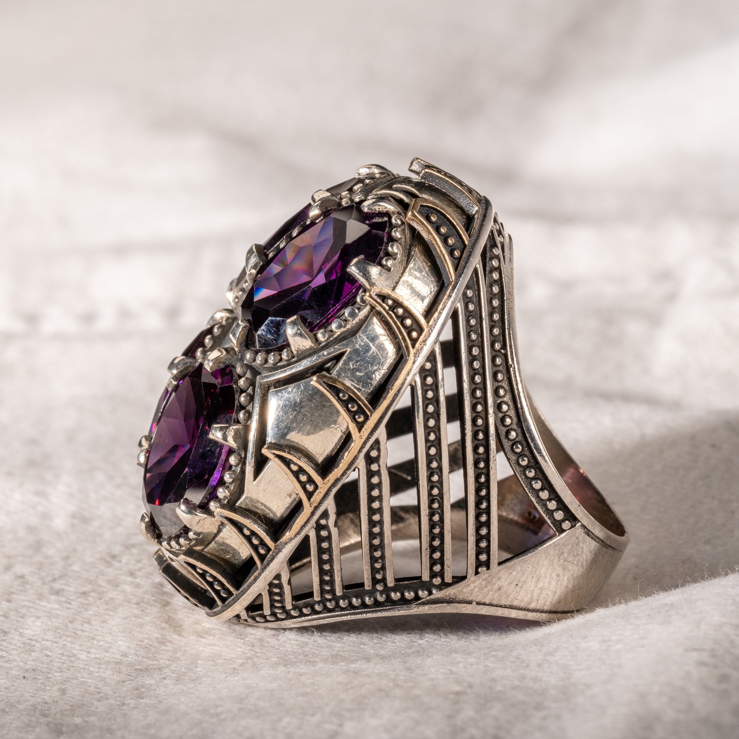 Men Silver Handmade Large Amethyst Gemstone Ring