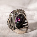 Herrenring aus Silber, handgefertigt, großer Amethyst-Edelstein