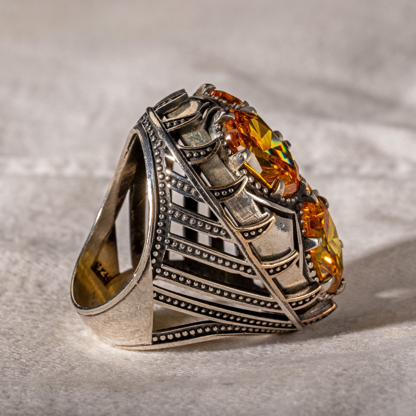 Men Silver Handmade Large Citrine Gemstone Unique Ring